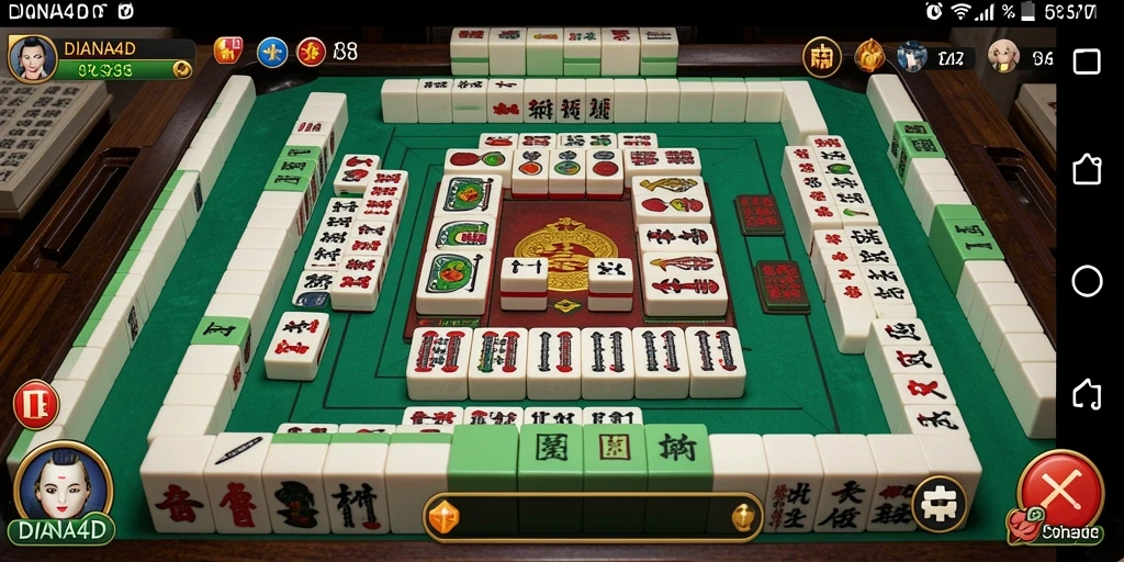 Screenshot gameplay DIANA4D menampilkan antarmuka Mahjong yang menarik.