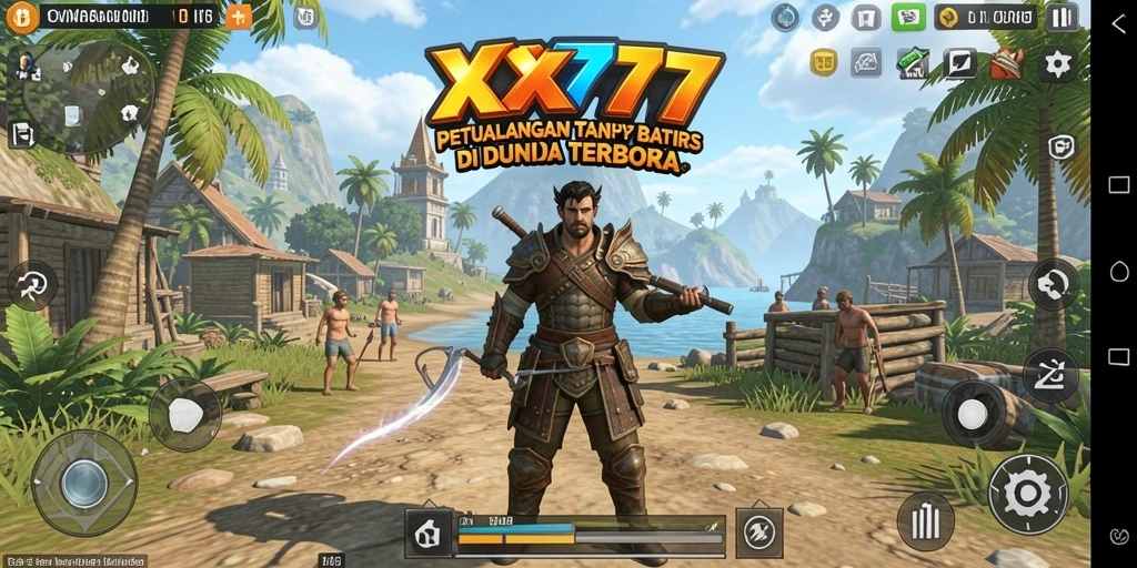 Screenshot utama XXX777 menampilkan aksi petualangan di dunia terbuka.